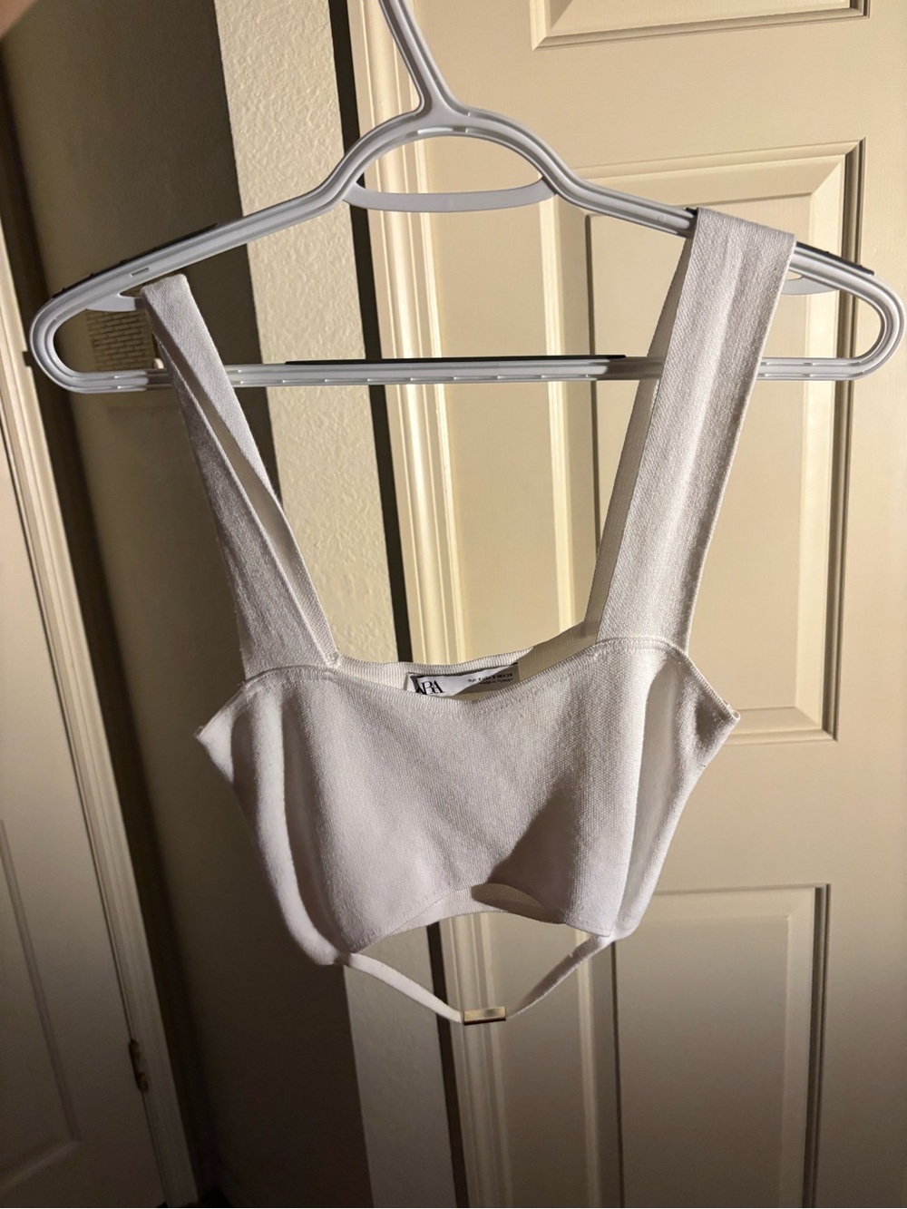 Zara Cream Ribbed Square-Neck Cropped Tank